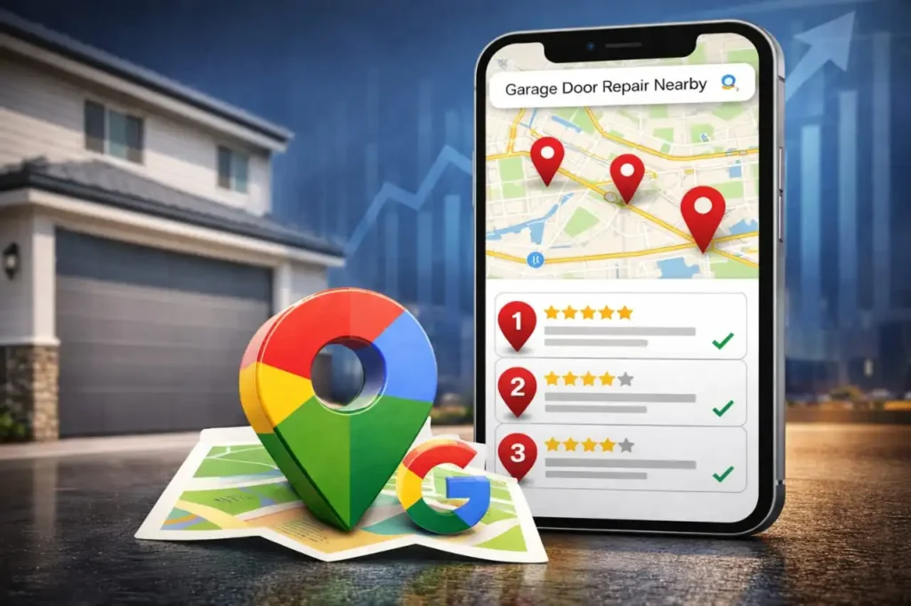 Google Maps top 3 ranking for garage door repair business nearby