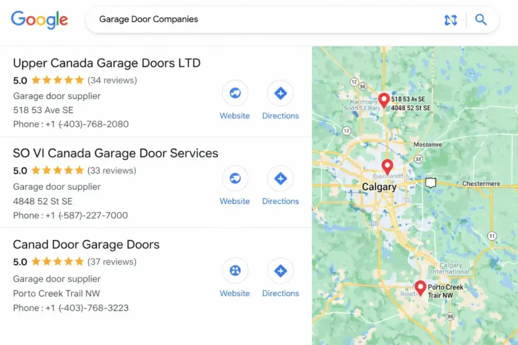 Top garage door companies listed on Google Maps
