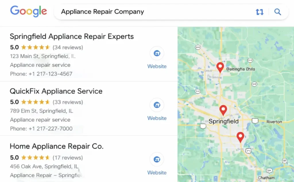 appliance repair comany on google maps